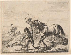 Un garçon menant un cheval boire - Dirck Stoop