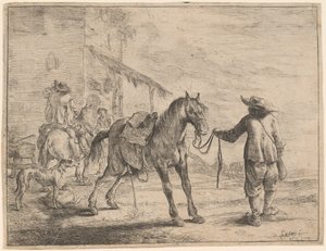Un cheval urinant tenu par un homme - Dirck Stoop