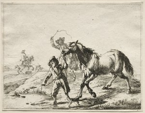 Un garçon menant un cheval boire - Dirck Stoop