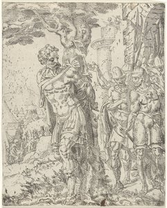 Achior attaché à un arbre - Dirck Volckertsz. Coornhert (attributed to)
