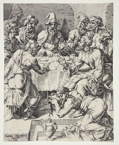 Marie-Madeleine essuyant les pieds du Christ dans la maison de Simon le Pharisien - Dirck Volckertsz. Coornhert