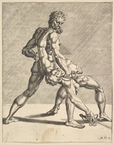 Deux escrimeurs, de Escrimeurs, planche 8 - Dirck Volkertsen Coornhert
