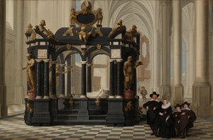 Une famille à côté de la tombe du prince Guillaume Ier dans la Nieuwe Kerk, Delft