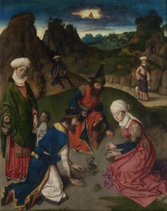 Le dernier souper retable : La collecte de la manne aile droite, 1464-1468