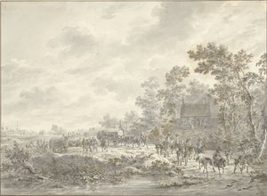 Une armée traverse un village