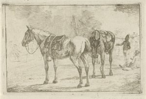 Deux chevaux sellés près d