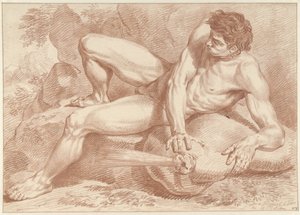 Homme nu couché, sur un sac d