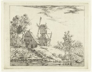 Paysage avec ferme et moulin à Holstein