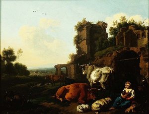 Paysage avec bergère, vers 1670 - Dirk van Berghen