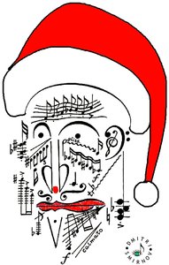 Père Noël musical - la tête du Père Noël dessinée en notation musicale et coiffée d