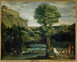 Paysage avec Hercule combattant Achelaos change en toreau - Landscape with Hercules fighting Achelaos changed into a bull ...