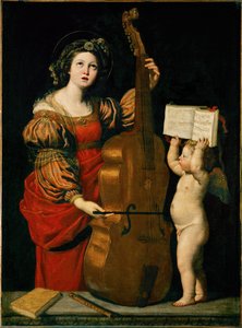Sainte Cecile et un ange tenant une partition musicale …
