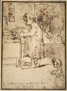 Caricature du théologien Aldobrandini, avec une naine tenant son chien