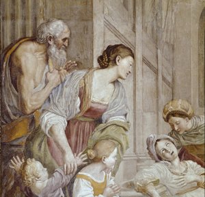 Histoire de Sainte Cécile : Mort de Sainte Cécile, (détail) Fresque - Domenichino