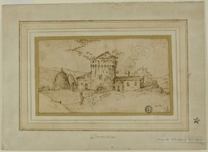 Ferme avec tour et meules de foin