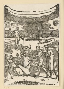 La découverte des métaux. Héphaïstos (Vulcain), muni d