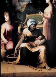 La naissance de la Vierge. Détail montrant une servante avec le nouveau-né - Domenico Beccafumi