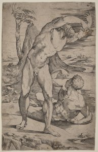 Deux nus masculins faisant des gestes dans un paysage - Domenico Beccafumi