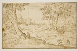 Paysage avec pèlerins approchant d