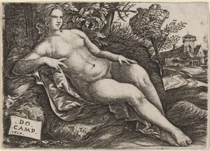 Vénus allongée dans un paysage