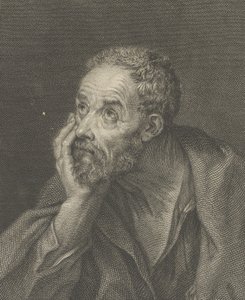 Un vieil homme barbu reposant sa tête sur sa main droite et regardant vers le haut à gauche - Domenico Cunego