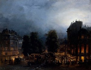 Boulevard des Italiens la nuit, vers 1835 - Domenico Ferri