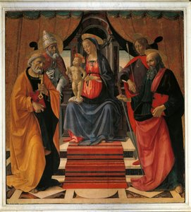 Conversation sacrée. La Vierge Marie et Jésus-Christ entourés de Saint Pierre, Saint Paul, Saint Sébastien et le Pape Saint Clément