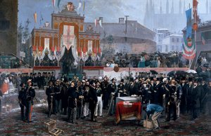 Cérémonie de pose de la première pierre de la Galleria Victor Emmanuel II à Milan, 7 mars