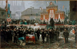 Cérémonie pour la pose de la première pierre de la galerie Vittorio Emanuele II le 7 mars 1865