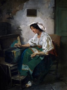 Jeune fille cousant - Domenico Induno