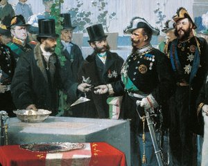 Pose de la première pierre de la Galleria Vittorio Emanuele à Milan (détail) - Domenico Induno