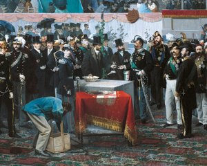 La pose de la première pierre de la Galleria Vittorio Emanuele à Milan (détail)