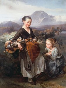 Femme jouant de la vielle à roue, par Domenico Induno
