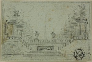 Escalier et terrasse dans le jardin à la française - Domenico Quaglio