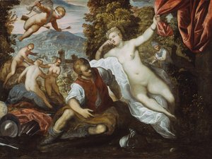 Vénus et Mars avec Cupidon et les Trois Grâces dans un paysage, 1590-95