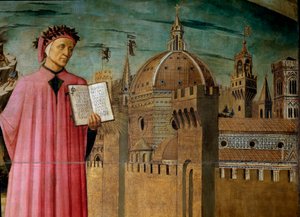 Dante Alighieri présente son œuvre la Divine Comédie. (détail) - Domenico di Michelino
