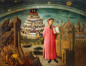 La Divine Comédie, par Dante Alighieri, par Domenico di Michelino, fresque, Basilique de Santa Maria del Fiore, Florence, Italie - Domenico di Michelino