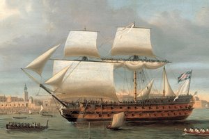 Le Foudroyant et le Pégase entrent dans le port de Portsmouth, 1782