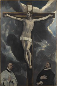 Christ en croix adoré par deux donateurs