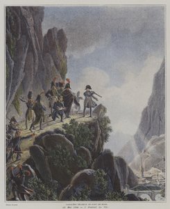 Napoléon examinant le Fort Bard, Italie, 23 mai 1800 (lithographie en couleur) - Dominique Vivant (after) Denon
