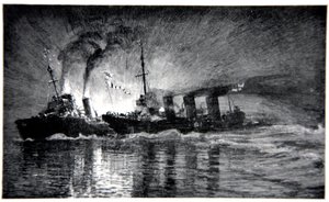 HMS Broke éperonnant le destroyer allemand, illustration de 
