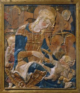 Madone avec Enfant, attribuée à Donato di Niccolò di Betto Bardi dit Donatello (ca 1386-1466), relief en terre cuite, Italie