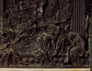 Adoration dans le jardin, détail de la chaire gauche, par Donatello (1386-1466), Basilique Saint Laurent, Florence, Italie - Donatello