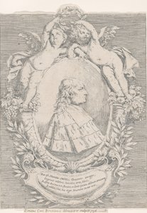 Portrait de Giovanni Girolamo Sbaraglia, dans un ovale flanqué de deux putti sur des cornucopias, 1716
