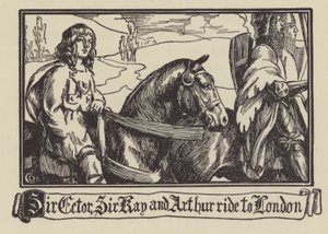 Sir Ector, Sir Kay et Arthur chevauchent vers Londres - Dora Curtis