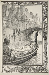 La barge flottait sur la rivière, illustration de 