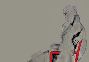 Femme contemplative en rouge