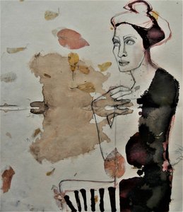 Personnage pensif et feuilles - Doris Schmitz