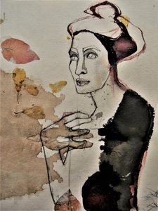 Femme pensive avec des feuilles - Doris Schmitz