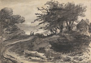 Paysage avec arbres et deux figures - Dr. Thomas Monro